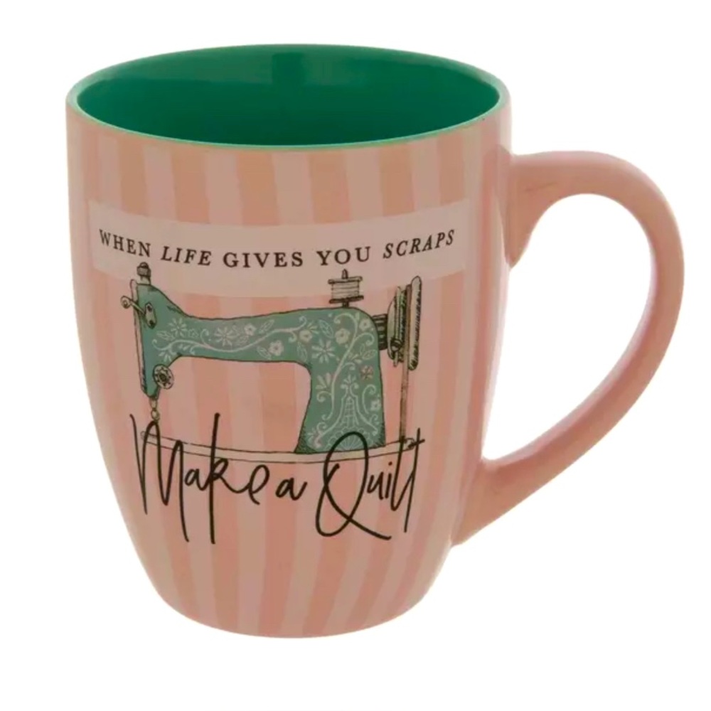 When Life Gives You Scraps Make A Quilt Pink 15oz Coffee Mug Sewing Machine NWT